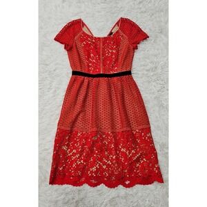 NWOT‎ iRoo Women's Sz 38/US 6 Red Feminine Chic Fit & Flare Lace Mini Dress